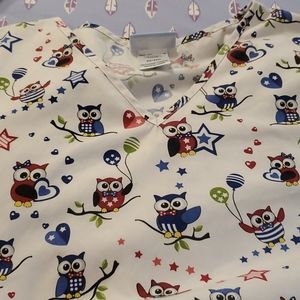 White owl scrub top